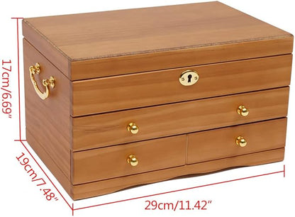 3-Layer Jewelry Box Organizer with Mirror and Lock, Wooden Jewelry Boxes Accessory Holder with 2 Drawers,Jewelry Storage & Organizers for Rings,Earrings,Bracelets, Necklaces,Christmas New Year Gift
