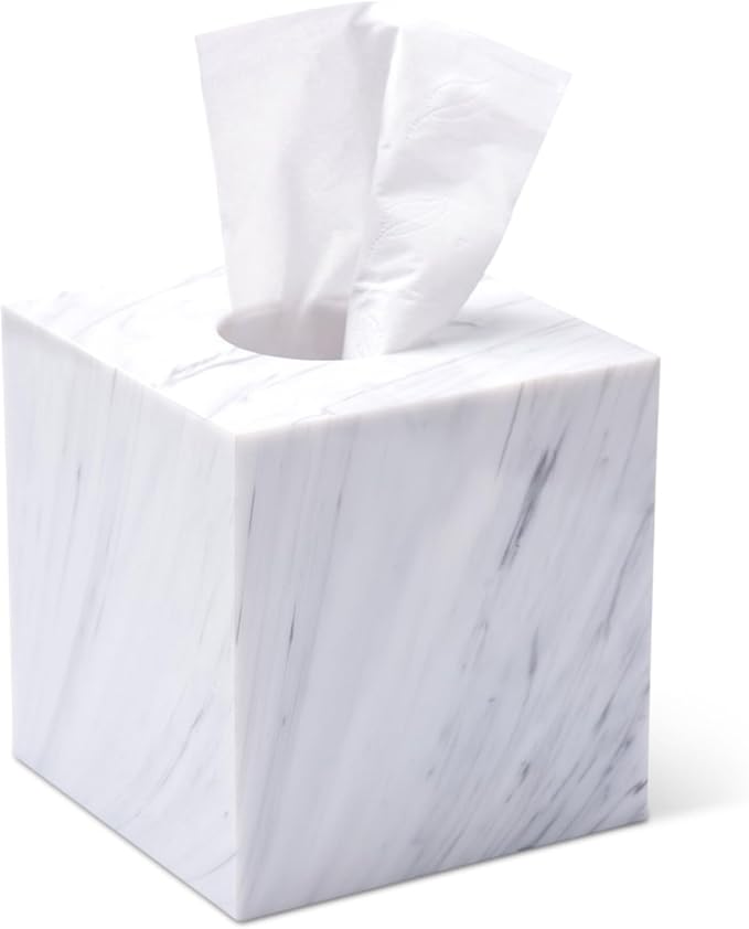 Tissue Box Cover Holder Square Marble Tissue Box Holder Bathroom Vanity Nightstand Bedroom Livingroom Decorative Decor Toilet Organizer Tissues (Marble, Square)