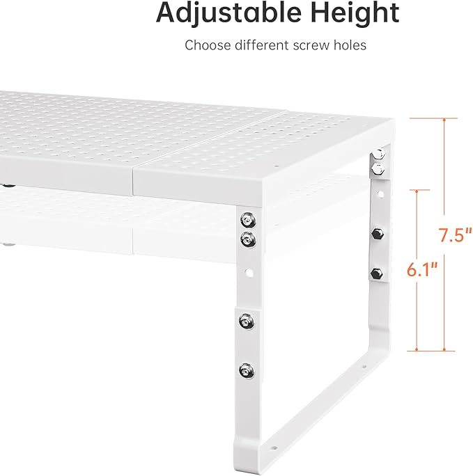 Cabinet Shelf,Expandable Adjustable Stackable Kitchen Organizer,for cabinets, Kitchens, countertops, bathrooms Shelf Organizer(2Packs/White,Large)
