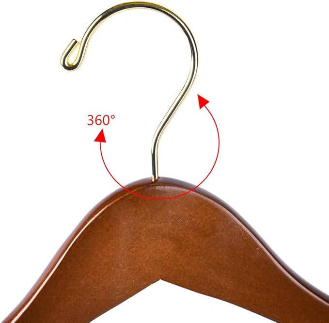 Quality Hangers Wooden Hangers Beautiful Sturdy Suit Coat Hangers with Locking Bar Walnut Finish Gold Hooks (20)