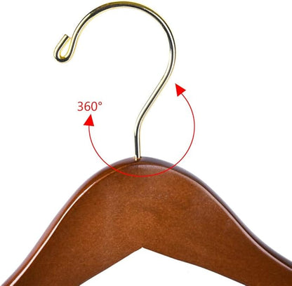 Quality Hangers Wooden Hangers Beautiful Sturdy Suit Coat Hangers with Locking Bar Walnut Finish Gold Hooks (20)