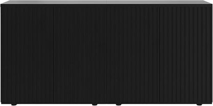 Rophefx Fluted Sideboard Cabinet, 63" Buffet Cabinet with Storage, Credenza Storage Cabinets with Adjustable Shelf, Wood Entryway Cabinets with Pop-up Doors for Living Room, Entryway, Black Grey