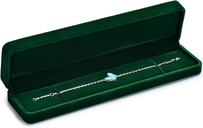 Green Small Long Chain Velvet Jewelry Gift Box for Necklace & Bracelet