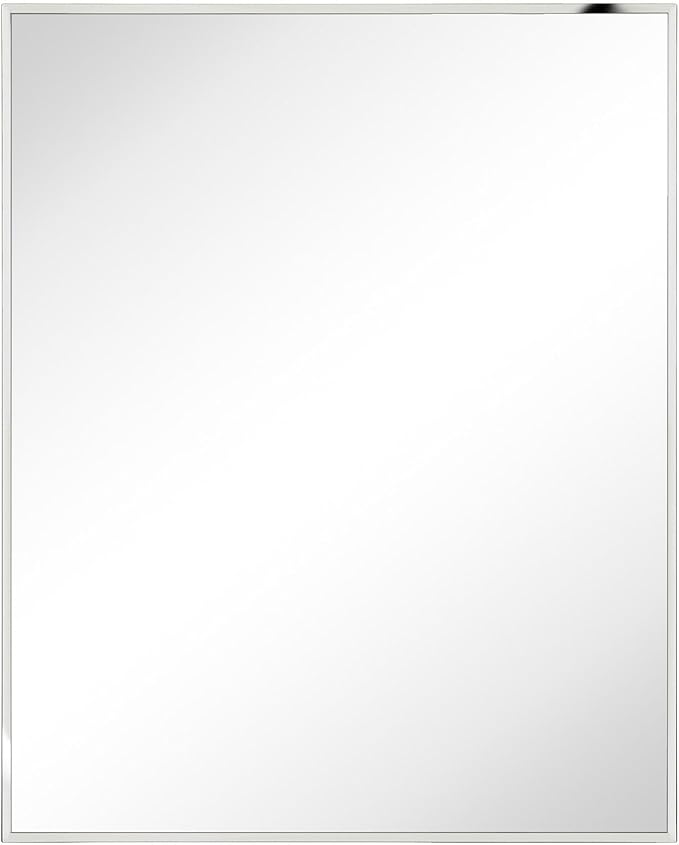 TEHOME 24'' x 30'' Polished Nickel Recessed and Surface Mount Bathroom Medicine Cabinet with Mirror Square Cornered Metal Framed Rounded Rectangle Medicine Cabinet Mirror