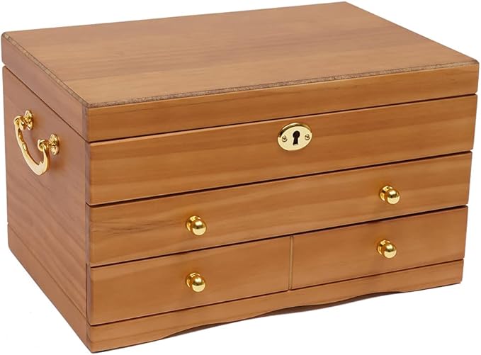 3-Layer Jewelry Box Organizer with Mirror and Lock, Wooden Jewelry Boxes Accessory Holder with 2 Drawers,Jewelry Storage & Organizers for Rings,Earrings,Bracelets, Necklaces,Christmas New Year Gift