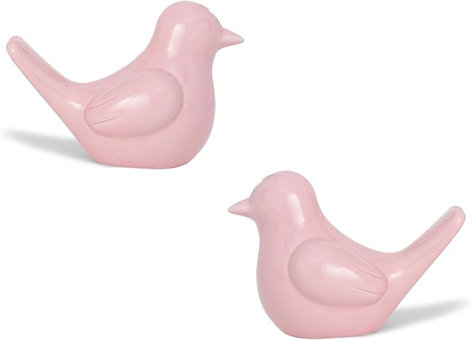 Artconal Small Pink Bird Statue Ceramic 2-Piece Set, 3¾ inch Cute Knick Knack for Home Office Shelf Desk Decor