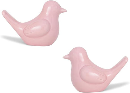 Artconal Small Pink Bird Statue Ceramic 2-Piece Set, 3¾ inch Cute Knick Knack for Home Office Shelf Desk Decor
