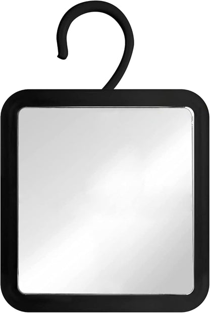 MIRRORVANA Hanging Fogless Shower Mirror for Shaving with 360° Rotatable Swivel Hook - Anti Fog and Shatterproof 6.3" x 6.3" Surface (Black)