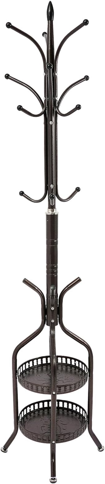 72.8in Coat Rack Freestanding 12 Hooks Coat Tree with Umbrella Holder Metal Modern Coat Hanger Stand for Entryway, Purse Rack Hat Rack Stand for Living Room Bedroom Office (Copper)