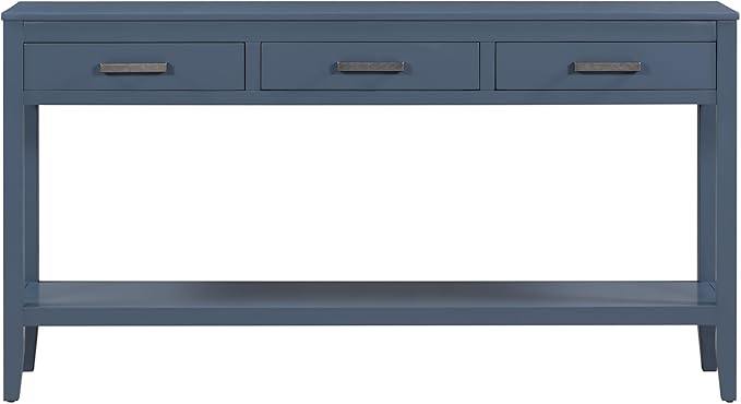 Merax Entryway Console Table with Storage, 3 Drawers Design/Wood Frame/Behind Couch & Sofa, Blue