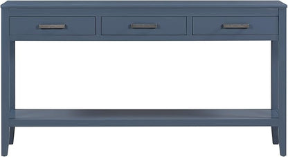 Merax Entryway Console Table with Storage, 3 Drawers Design/Wood Frame/Behind Couch & Sofa, Blue