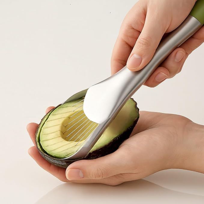 QPQ 2-in-1 Avocado Slicer & Pitter, Stainless Steel Kitchen Tool with Wire End for Scooping, Loop End for Pit Removal, Dishwasher Safe，Stainless Steel Avocado Slicer