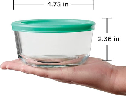 Anchor Hocking 2 Cup Glass Storage Containers with Lids, Set of 4 Glass Food Storage Containers with Mint SnugFit Lids (Pack of 2)