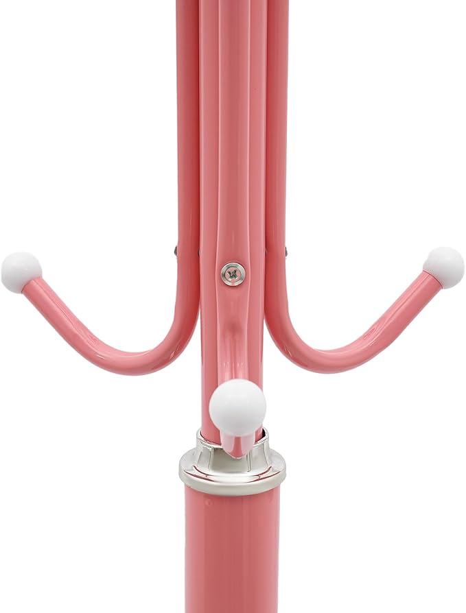 72.8in Coat Rack Freestanding 12 Hooks Coat Tree with Umbrella Holder Metal Modern Coat Hanger Stand for Entryway, Purse Rack Hat Rack Stand for Living Room Bedroom Office (Pink)