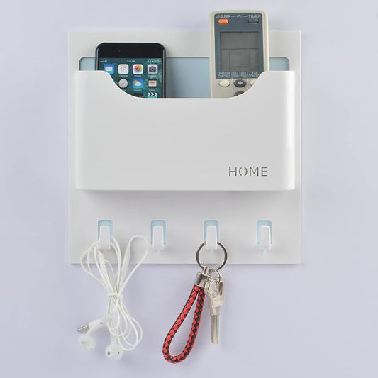 Bedside Shelf Wall Mounted Dorm Room Rack Organizer Storage with Small Hooks - Use for Bedroom,Entryway to Organize Headphone,Remotes,Glass,Cellphones(Horizontal Type/White)