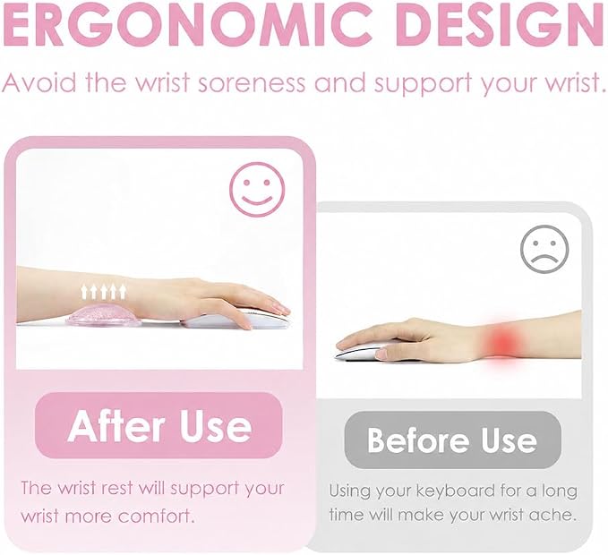 Soft Mouse Wrist Rest Pad Comfortable Cool Silicone Gel Ergonomic Cushion Small-Sized Hand Pain Relief Support Pad with Gel-Filled for Laptop Computer Office & Home (Bright Pink)
