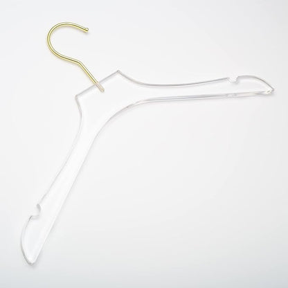 HomeCube USA Clear Acrylic Clothes Hanger with Gold Hooks – Heavy Duty Lucite Closet Organizer, Elegant & Sturdy for Shirts, Dresses, Coats, Suits & Boutique Use (10, Medium 15")