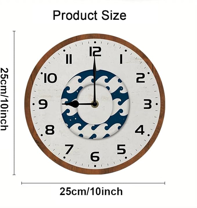 Retro Swimming Circle Wall Clock 10 Inch Silent Non Ticking Battery Operated Wooden Modern Office Simple Minimalist Clock Decorative for Kitchen Home Bathroom Living Room