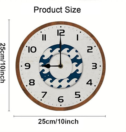 Retro Swimming Circle Wall Clock 10 Inch Silent Non Ticking Battery Operated Wooden Modern Office Simple Minimalist Clock Decorative for Kitchen Home Bathroom Living Room