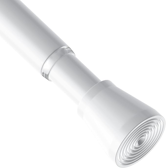 AIZESI Spring Tension Rods Adjustable Tension Curtain Rod Small Tension Rod No Drilling Expandable Spring Loaded Curtain Tension Rod (White,45" to 77"-1Pcs)