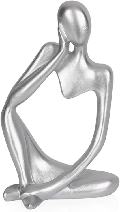 Sandstone Resin Thinker Style Abstract Sculpture Statue Collectible Figurines Home Office Bookshelf Desktop Decor (Small Silver, Left)