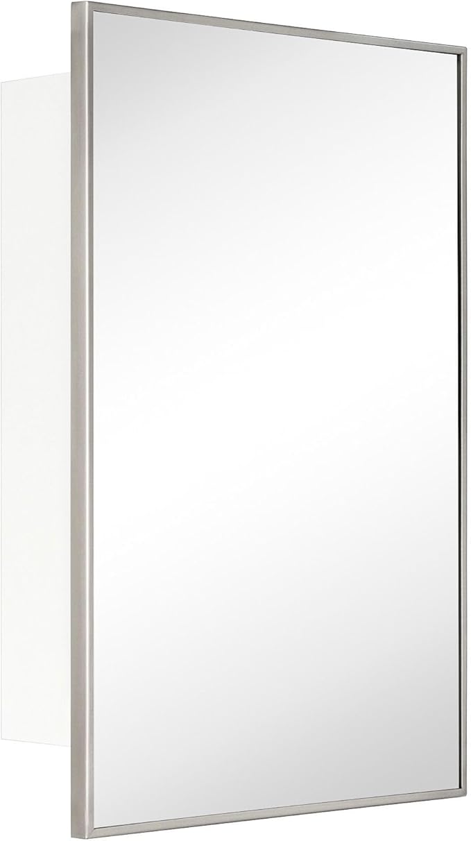 TEHOME 17.5'' x 29'' Brushed Nickel Recessed and Surface Mount Bathroom Medicine Cabinet with Mirror Square Cornered Metal Framed Rounded Rectangle Medicine Cabinet Mirror