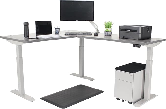Lift It, Electric Sit Stand Height Adjustable 72"x30" I 48"x24" L-Shape Office Desk for Office or Home, 4 Memory Digital Control with USB Charging, Charcoal Pattern Top, Silver Frame