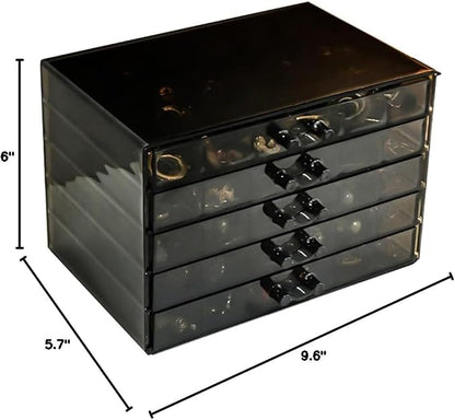 YUFONG Earring Storage Box Organizer, Acrylic Jewelry Storage Box Holder 5 Drawers Transparent Jewelry Display Stand with 120 Small Compartments Gift Boxes for Women Girls (Clear Black)