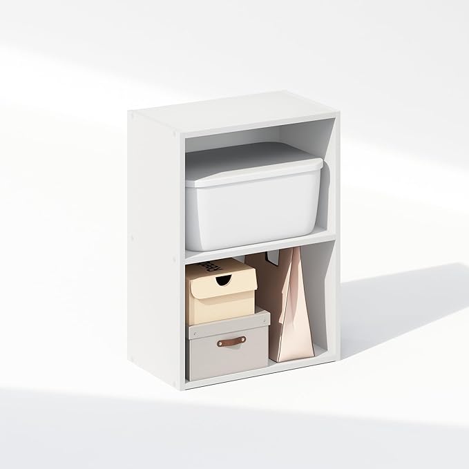 Furinno Reed Closet Organizers and Storage, 2-Tier Closet Organizer, Open Shelf Closet Storage, for Wardrobe, Bedroom, Living Room, White