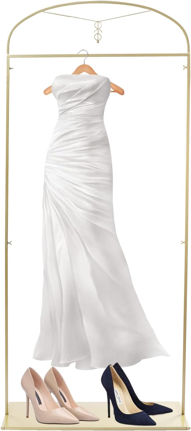 91" Gold Garment Rack Metal Freestanding Garment Rack Wedding Dress Display StandStore Hanging Clothes Rack Clothing Display Rack for Hanging Long Dresses