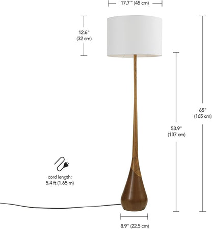 Globe Electric Novogratz x Globe Harrington 65" Floor Lamp, 2-Tone Faux Wood Base, White Fabric Shade, Socket Rotary Switch 67225