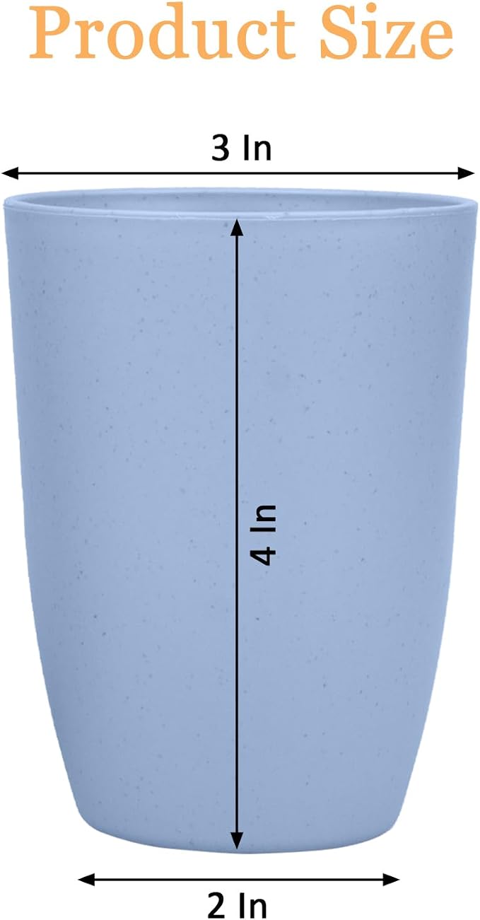 Wheat Straw Cups set of 4, Unbreakable Drinking Cup, Reusable Cups, Dishwasher Safe, 12 oz for Kitchen, Home, Office and Outdoor Use (Color Pink Blue Green Beige)