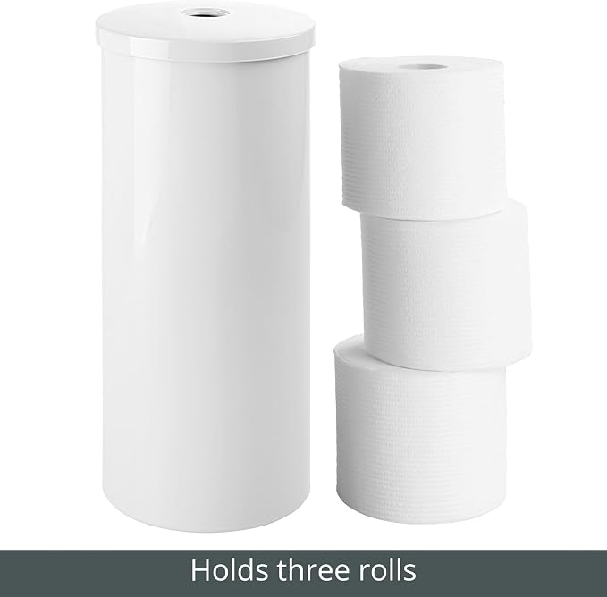 mDesign Plastic Floor Stand Toilet Paper Organizer with Cover, 3-Roll Space-Saving Tissue Storage for Bathroom - Fits Under Sink, Vanity, Shelf, in Cabinet, Corner - Aura Collection - 2 Pack - White