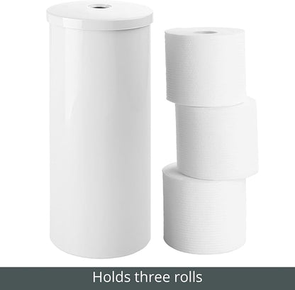 mDesign Plastic Floor Stand Toilet Paper Organizer with Cover, 3-Roll Space-Saving Tissue Storage for Bathroom - Fits Under Sink, Vanity, Shelf, in Cabinet, Corner - Aura Collection - 2 Pack - White