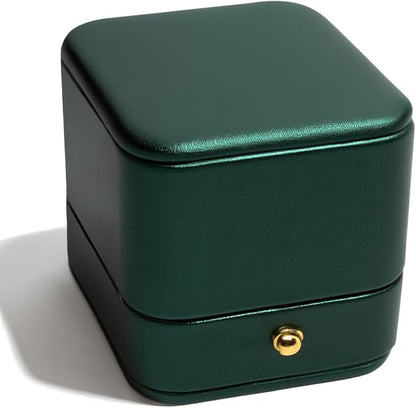 Ring Box Storage Premium Gorgeous Cherished Vintage Green Square Leather Velvet Ring Box Double Slots for Storage, Wedding Engagement, Jewelry Ring Bearer, Proposal, Ceremony, Anniversary,Gift