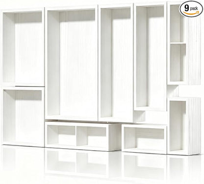 9-Pack Solid Wood Junk Drawer Organizer, Modular Desk Drawer Tray & Accessories with Non-Slip Pad, Multi-Use for Kitchen, Office, Bedroom Dresser, Utensil, Makeup, Stationery, Tea Bags & Coffee Pod