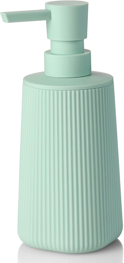Small Soap Dispenser for Bathroom and Kitchen, Modern Farmhouse Striped Style Plastic Hand Soap Dish Soap Dispenser with Pump Matte Light Green