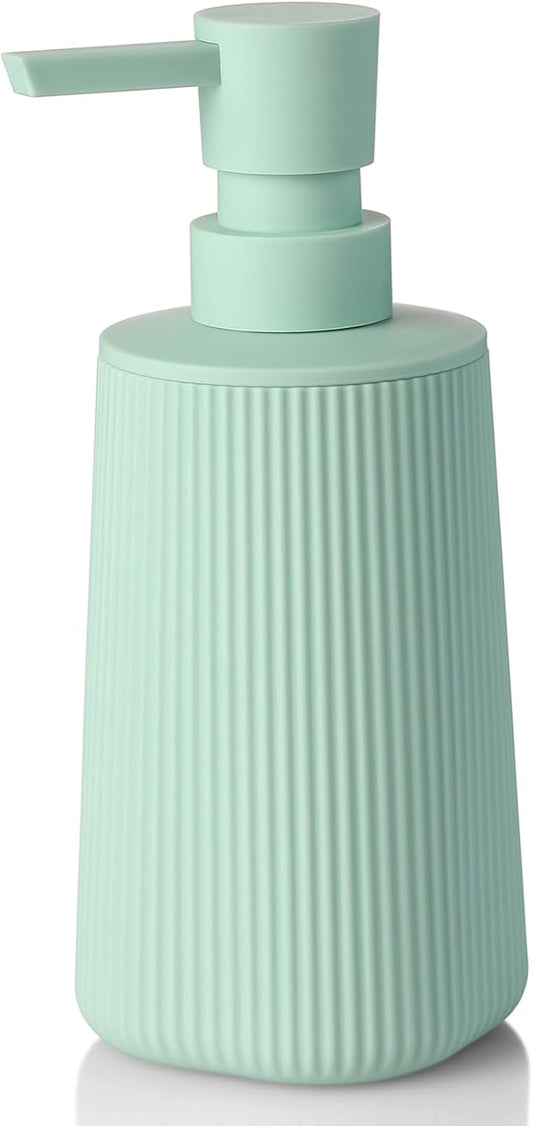 Small Soap Dispenser for Bathroom and Kitchen, Modern Farmhouse Striped Style Plastic Hand Soap Dish Soap Dispenser with Pump Matte Light Green
