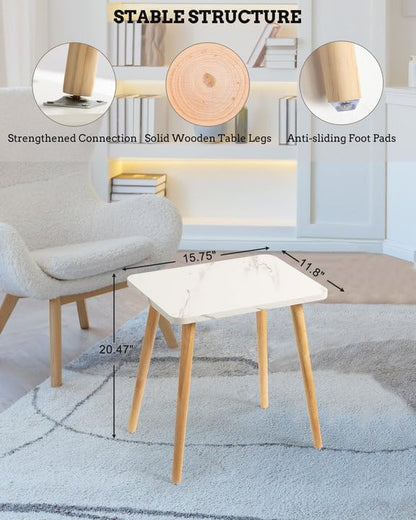 FORAOFUR Small End Table, Side Table Accent Table Living Room Bedroom Balcony Office, Modern Bedside Table Home Decor, Small Table for Small Spaces, Small Coffee Table, Easy Assembly, Marble White