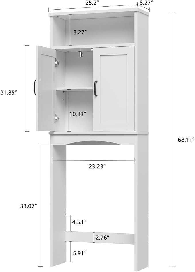 Over The Toilet Storage Cabinet, Over Toilet Bathroom Organizer with Adjustable Shelf and Double Doors, Space Saver Shelf Above Toilet Storage Cabinet (White)