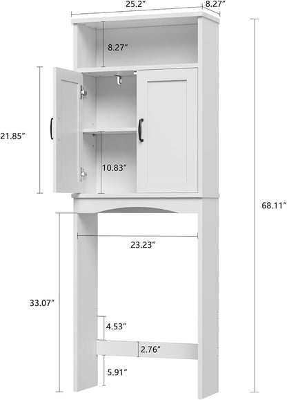 Over The Toilet Storage Cabinet, Over Toilet Bathroom Organizer with Adjustable Shelf and Double Doors, Space Saver Shelf Above Toilet Storage Cabinet (White)