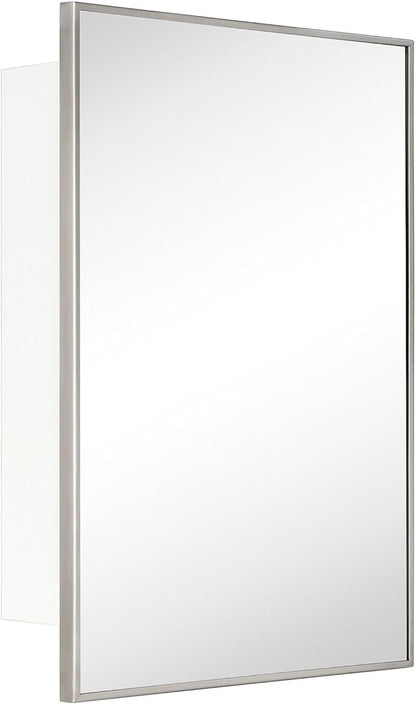 TEHOME 16.5'' x 24'' Brushed Nickel Recessed and Surface Mount Bathroom Medicine Cabinet with Mirror Square Cornered Metal Framed Rounded Rectangle Medicine Cabinet Mirror