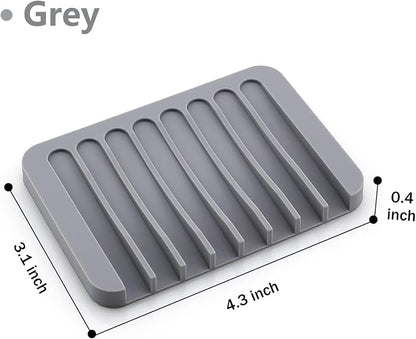Self Draining Soap Dishes, 3 Pcs Silicone Soap Saver, Waterfall Drainer Soap Holder for Bathroom, Extend Soap Life, Keep Soap Bars Dry Clean & Easy Cleaning (White, Gray, Teal)