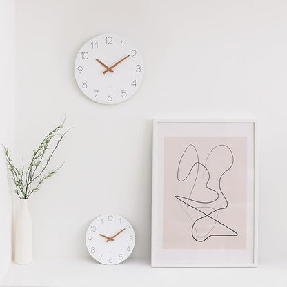mooas Flatwood Wall Clock (Wood Mini), 9.8" Silent Non-Ticking Sweep Movement Decorative Battery Operated Wooden Wall Clock for Home Living Room Kitchen Bedroom Office School Cafe
