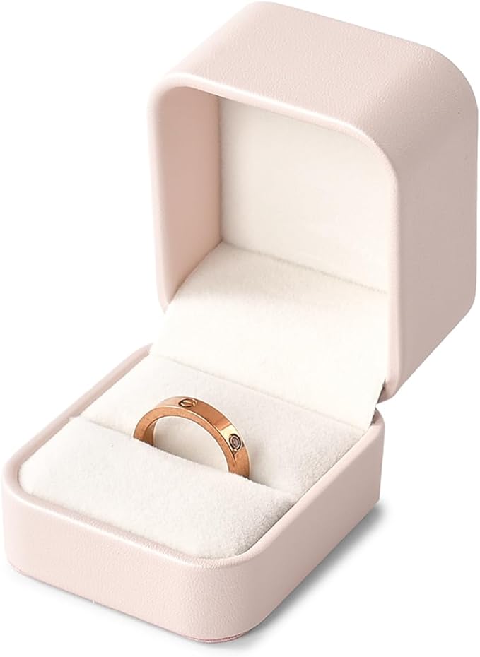 Oirlv Luxury Leather Jewelry Ring Box Engagement Ring Box Wedding Day Keepsake Case Bridal Photo(Pink)