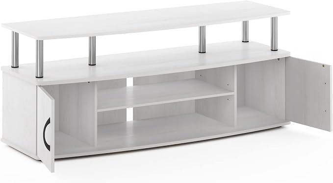 Furinno JAYA Large Entertainment Stand for TV Up to 55 Inch, White Oak/Chrome