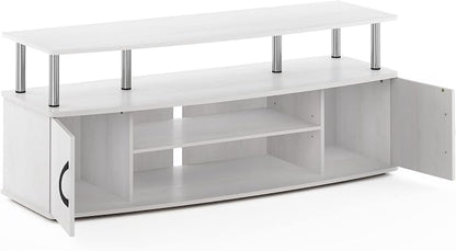 Furinno JAYA Large Entertainment Stand for TV Up to 55 Inch, White Oak/Chrome