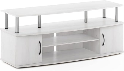 Furinno JAYA Large Entertainment Stand for TV Up to 55 Inch, White Oak/Chrome
