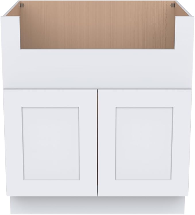 CozyHommie 33" RTA Shaker Solid Wood White Farmhouse Sink Base Cabinet WITT 2 Doors - Large Capacity Under Sink Storage with Soft-Close Doors for Kitchen, Bathroom, Laundry Room (White)