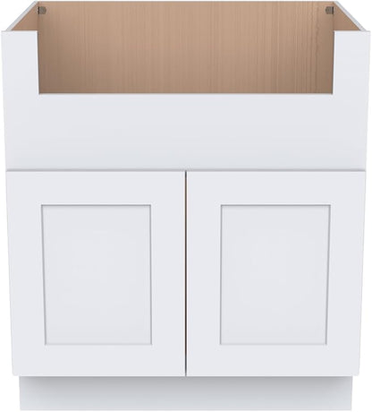 CozyHommie 33" RTA Shaker Solid Wood White Farmhouse Sink Base Cabinet WITT 2 Doors - Large Capacity Under Sink Storage with Soft-Close Doors for Kitchen, Bathroom, Laundry Room (White)